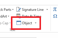 Microsoft Word object button